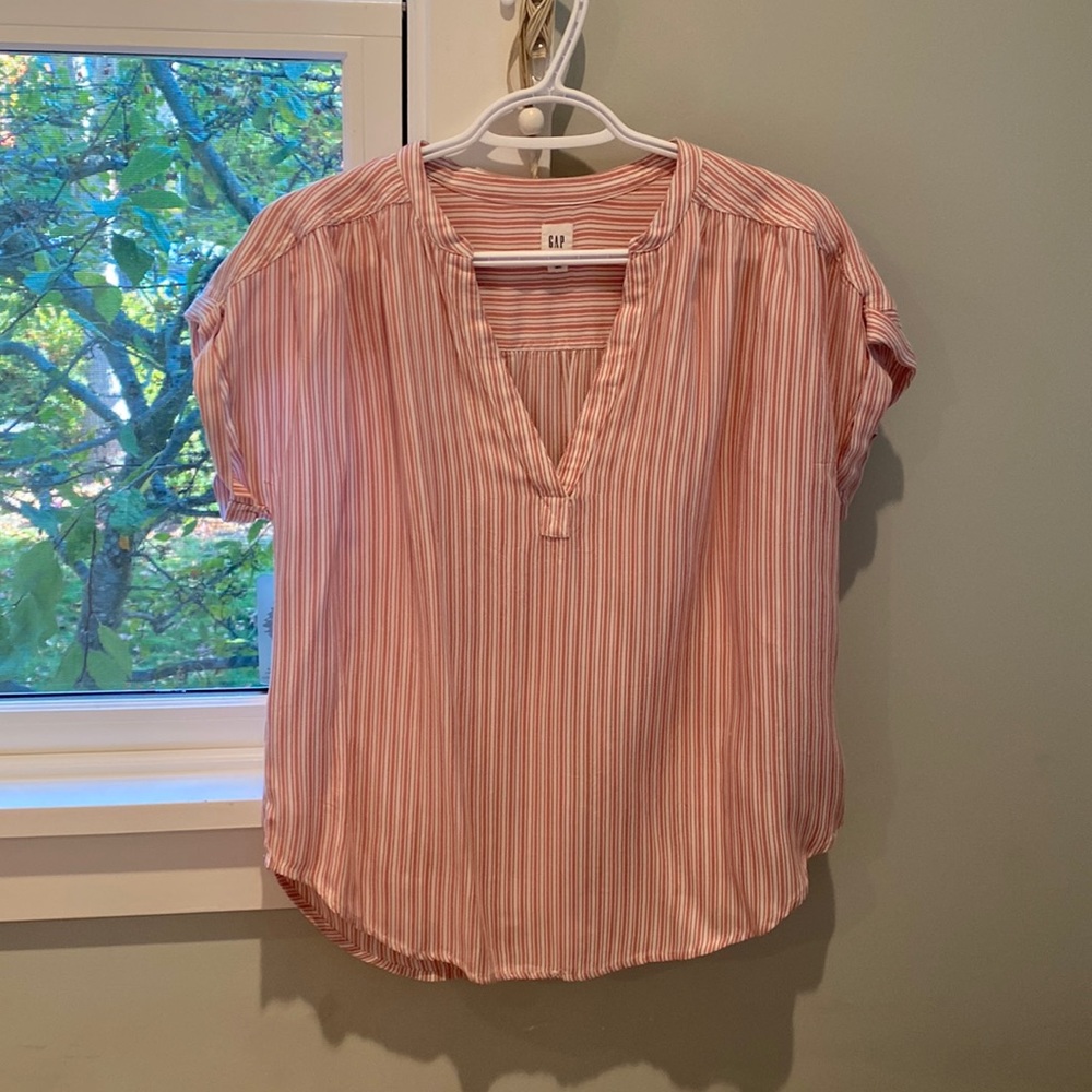 Pink and white striped cotton blouse